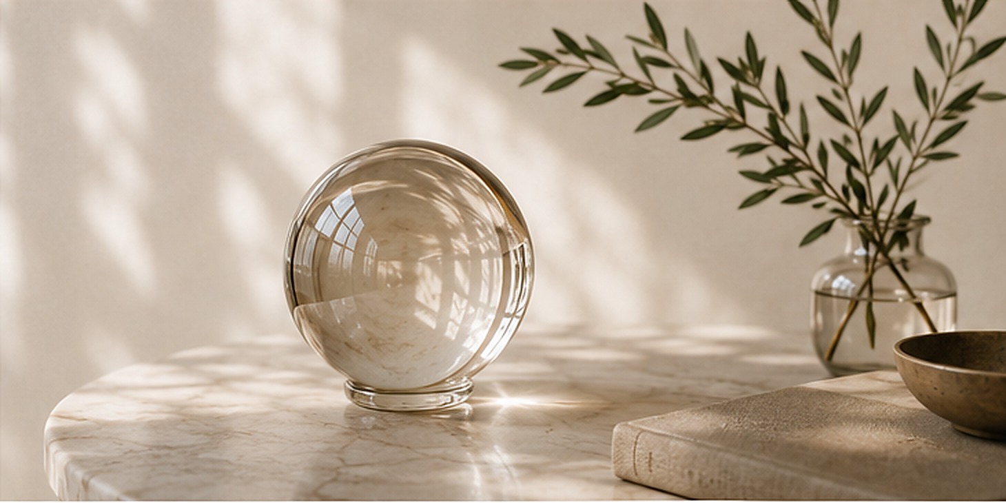 Crystal sphere with soft light and olive branches